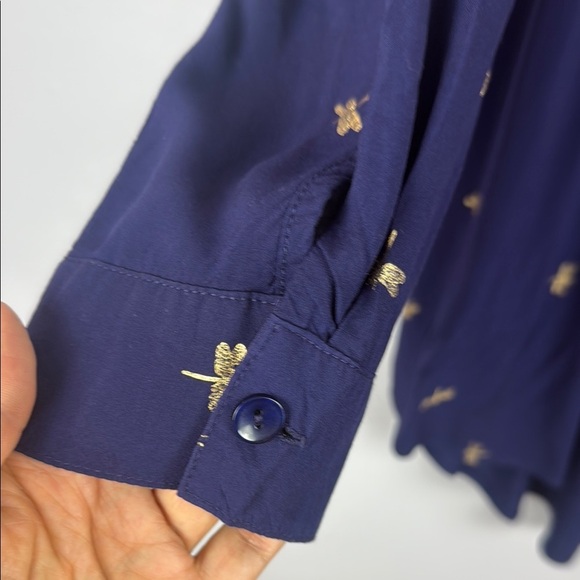 Luna Moon Dragonfly Embroidered Blue Button Down Tunic Size Large - Picture 5 of 12